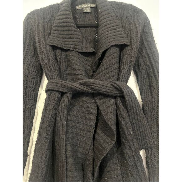 Ralph Lauren Black Label Cable Knit Cashmere Wool Black Shaw/ Cardigan, size XS - Picture 3 of 9